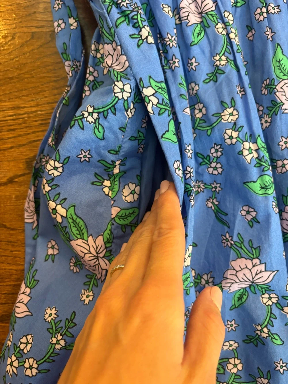 J. Crew Blue Floral poplin Dress with puff sleeve tie back 100% cotton